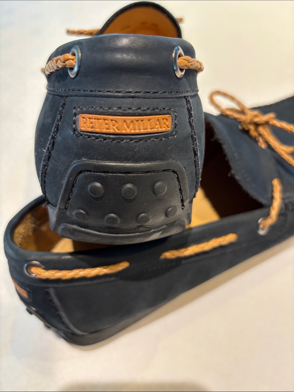 Peter Millar Navy Suede Driving Loafers with Tan Rope Laces - Picture 9 of 9